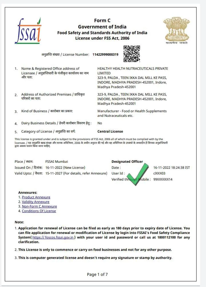 FSSAI Central License document preview