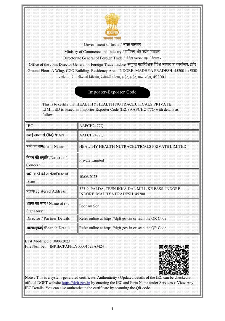 Importer-Exporter Code document preview