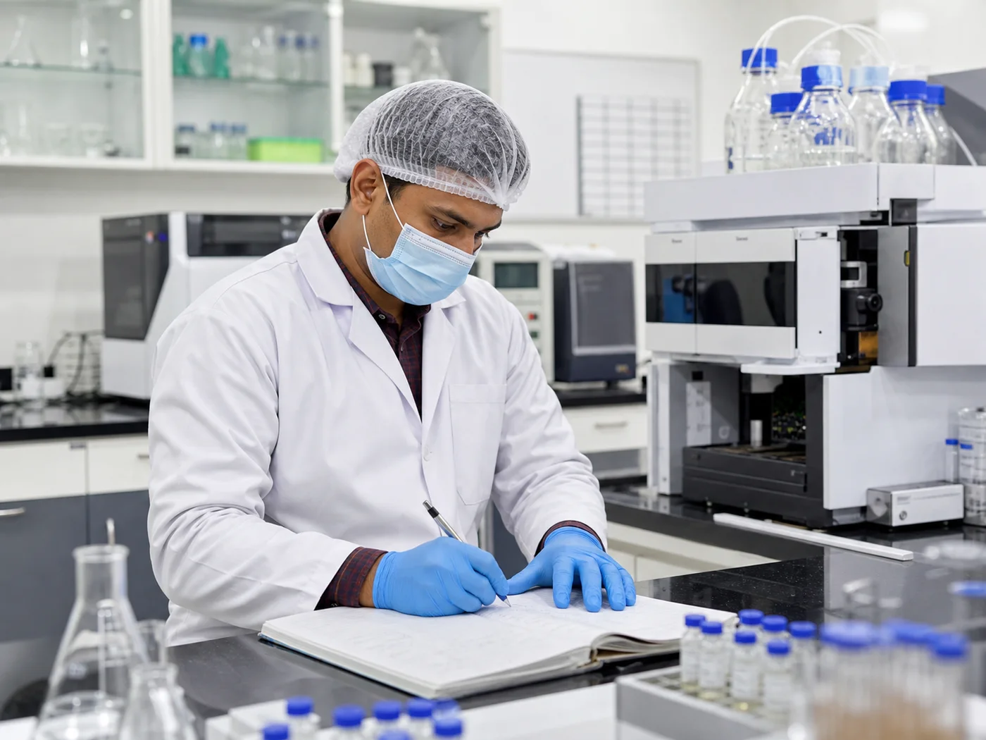 Nutraceutical quality control professional working in a laboratory