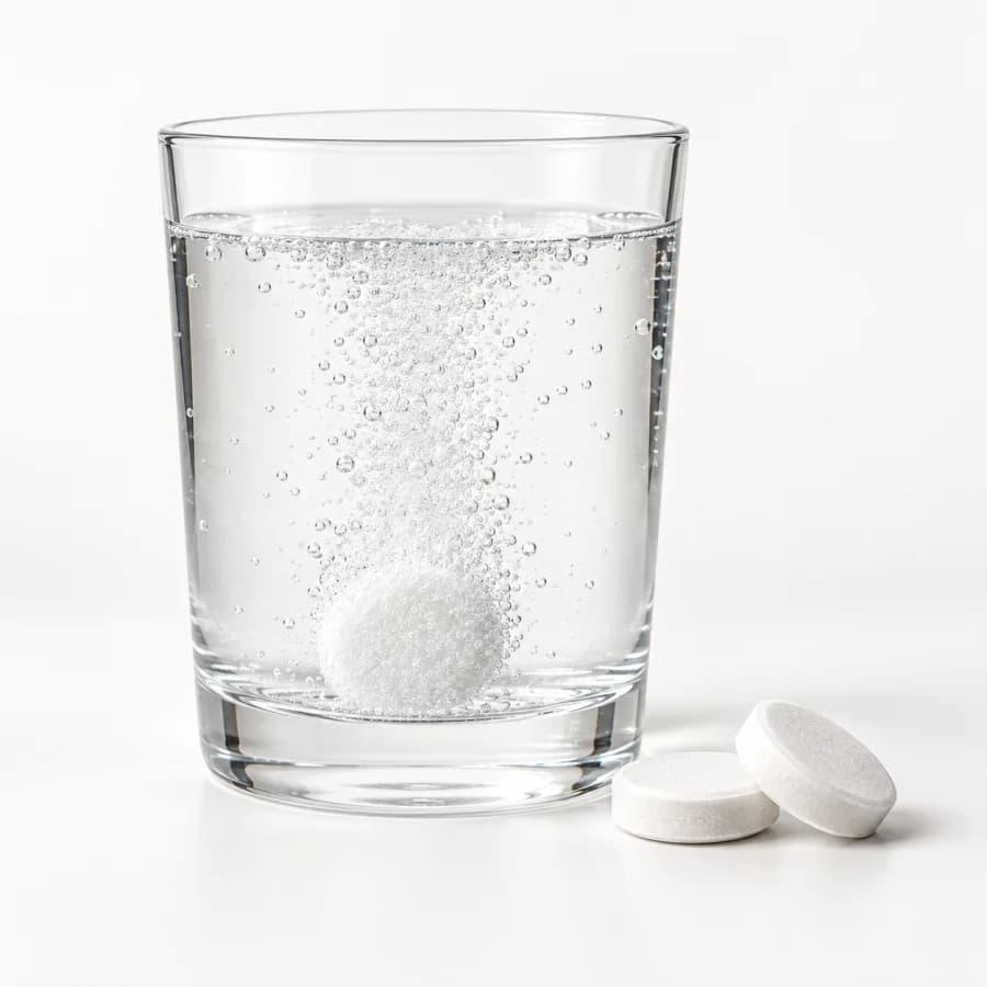 Effervescent tablet dissolving in a glass of water
