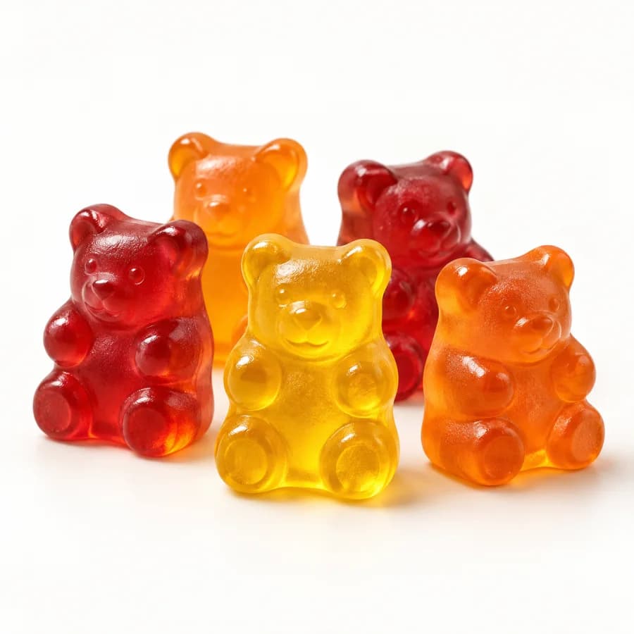 Red, amber and orange nutraceutical gummy bears